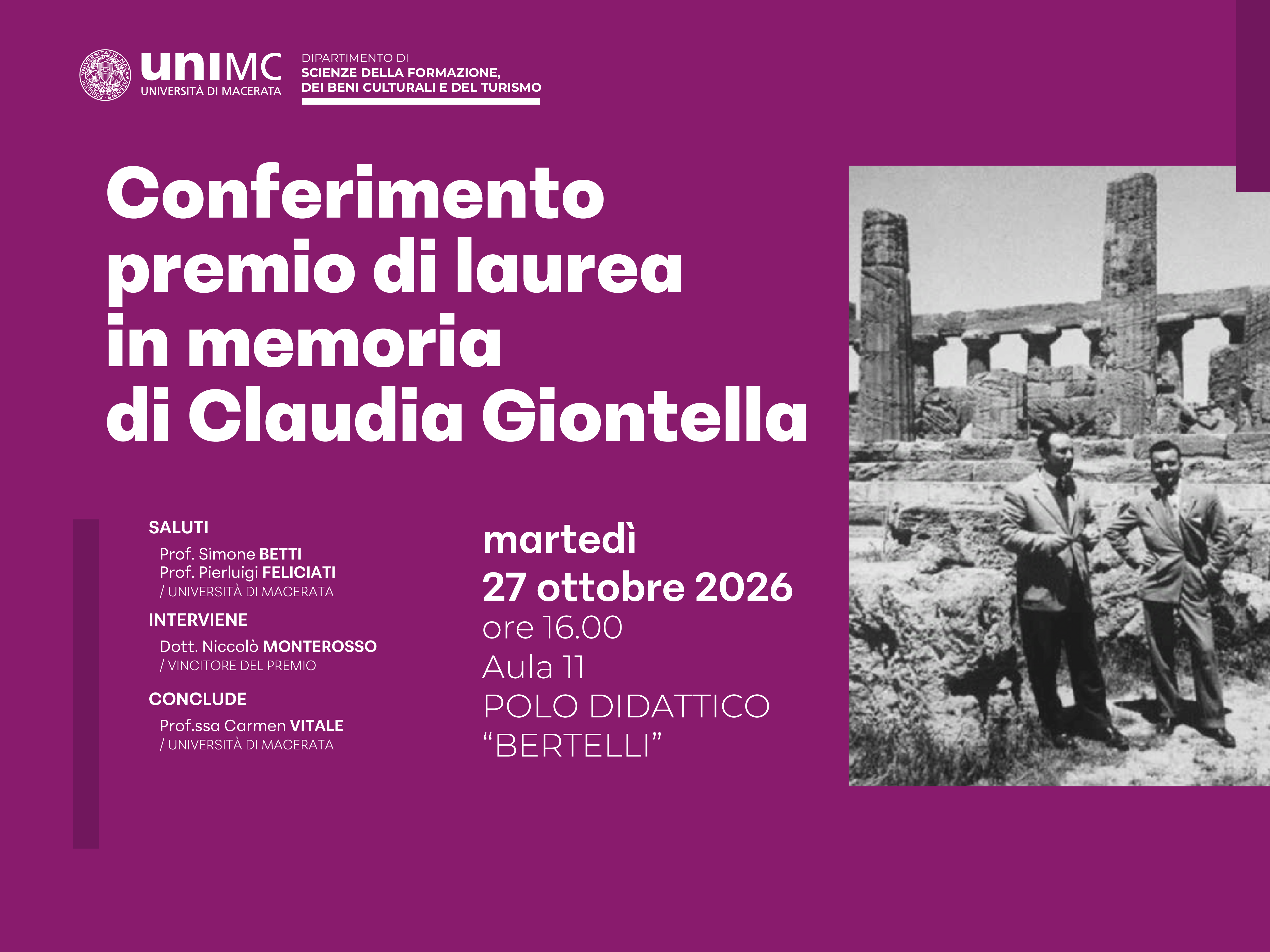 Conferimento del Premio di Laurea in memoria di Claudia Giontella