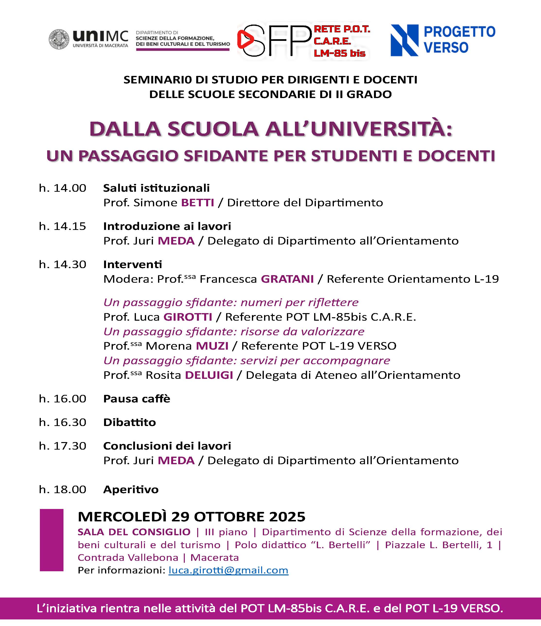 SEMINARIO DI STUDIO PER DIRIGENTI E DOCENTI DELLE SCUOLE SECONDARIE DI II GRADO
