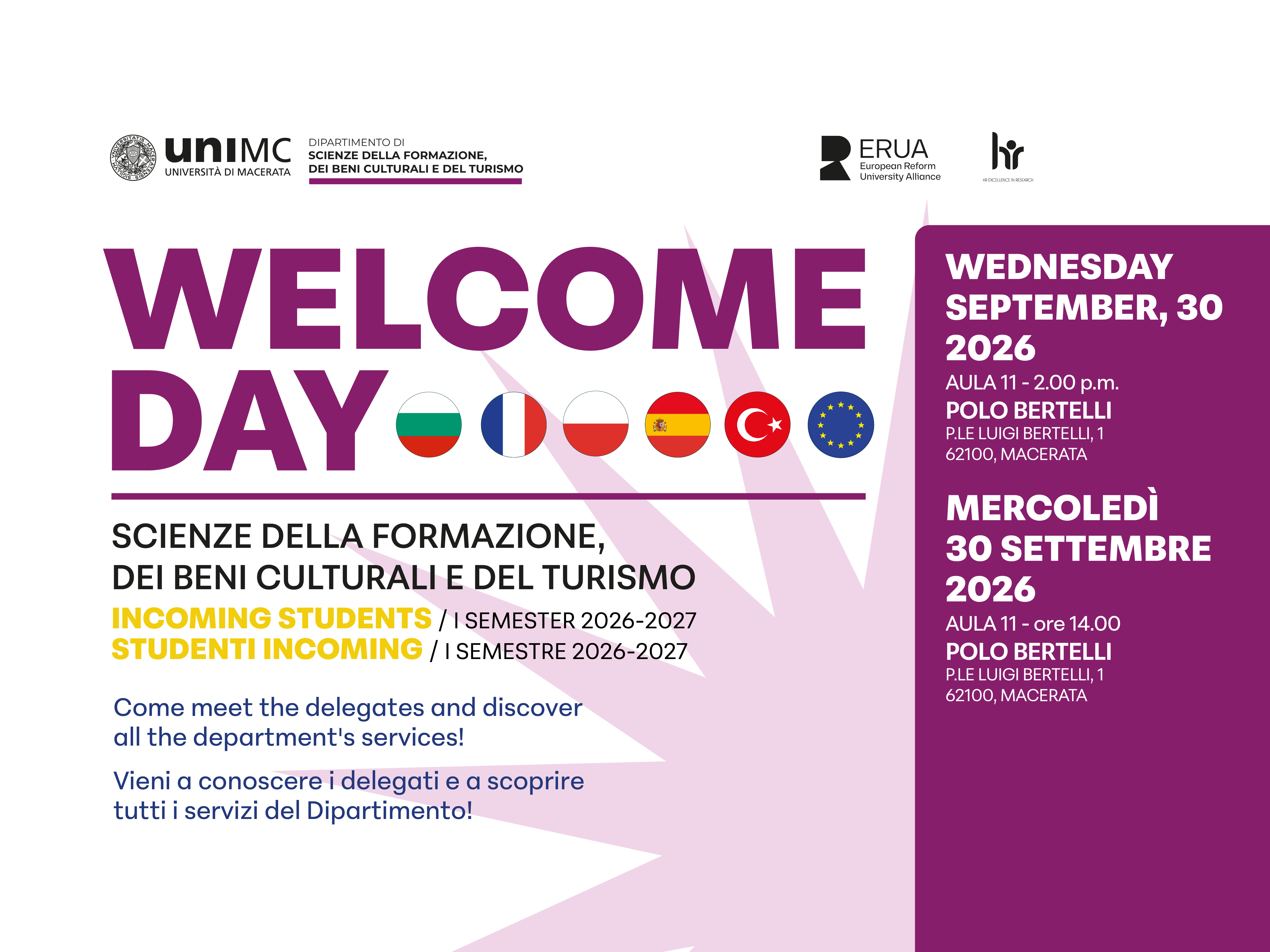 Welcome Day Scienze della formazione, dei beni culturali e del turismo